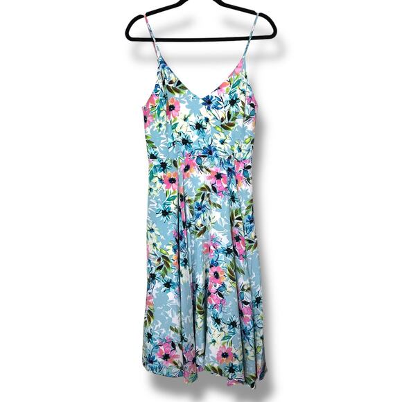 Yumi Kim NWOT Moonlight Blue Floral V-Neck Flowy Silk Midi Dress Medium - Picture 1 of 7